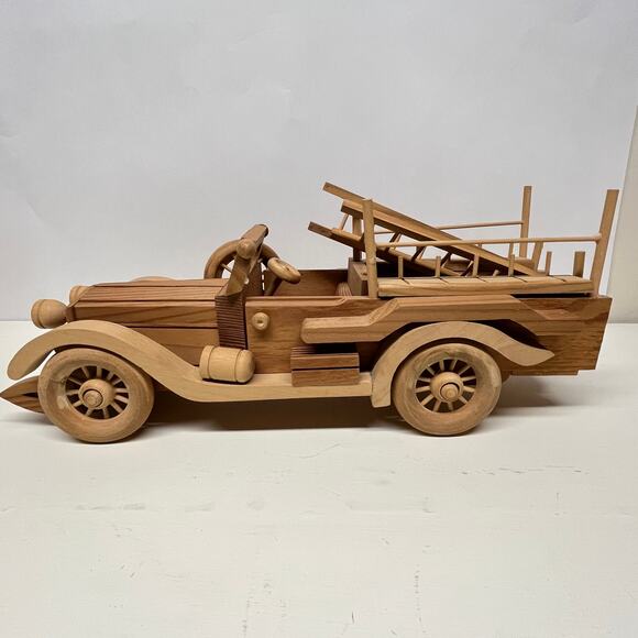 Vintage Homemade Wood Toy Fire Truck - Picture 4 of 9